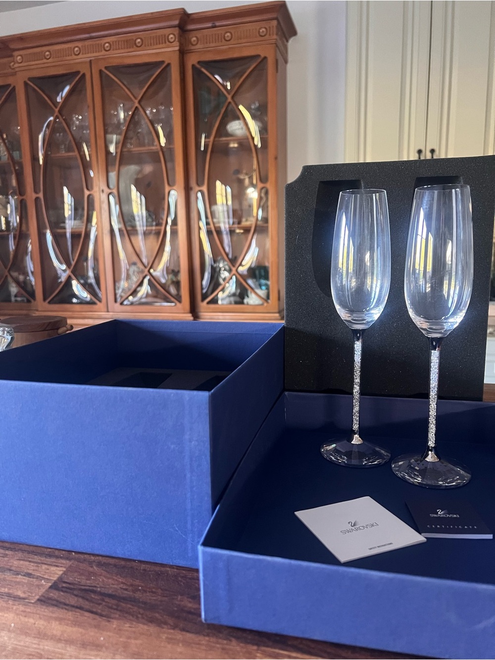 NWT Swarovski Crystal Champagne Flute Set with Silver Sparkling Stems